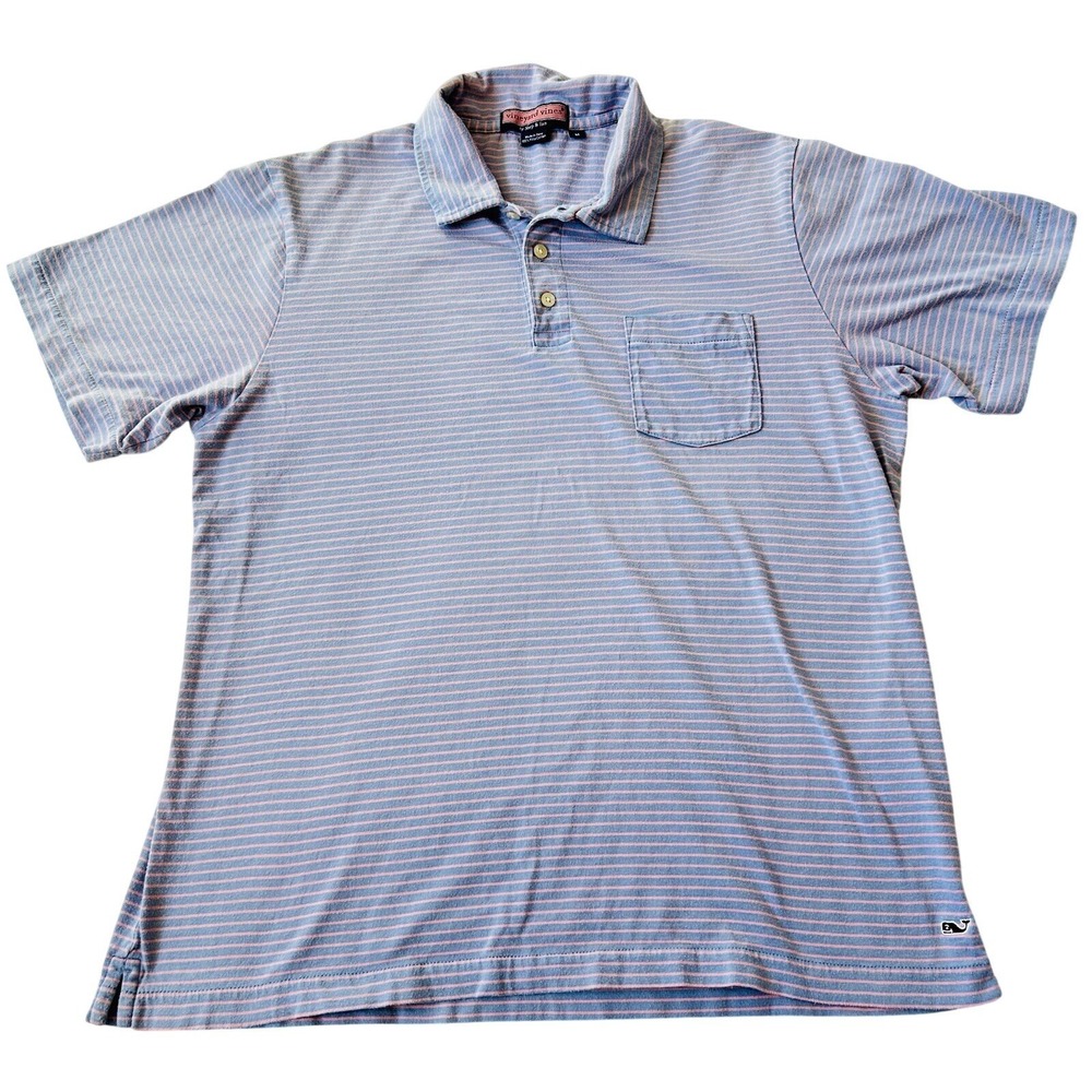 Vineyard Vines Golf Shirt Polo Men's Sz M Striped Blue Pink Pima Cotton